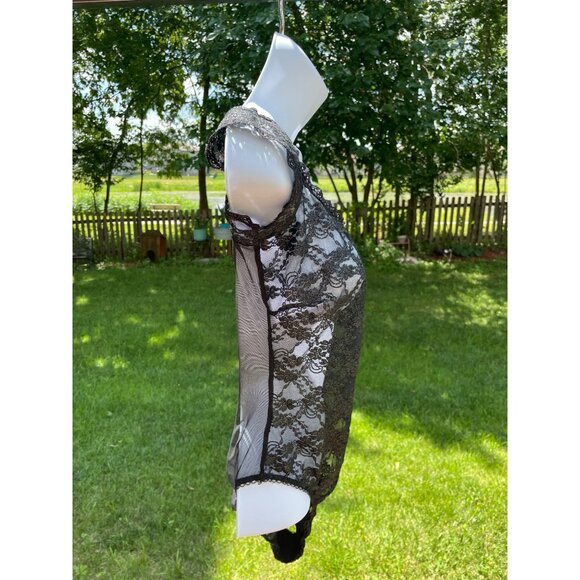 Vintage Victoria's Secret Black Lace & Mesh Bodysuit L/G High Cut  Unlined Thong - Picture 4 of 6